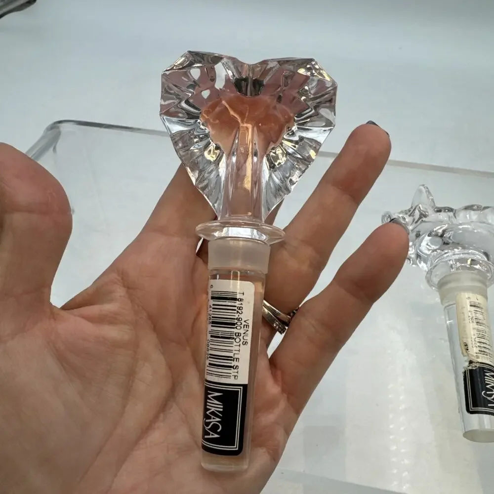 Mikasa Crystal Wine Bottle Stopper Clear Glass Set Of 3 Bear, Pig, Heart